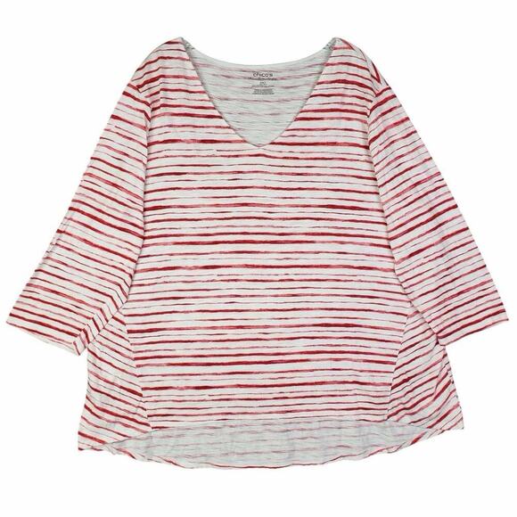 Chicos Shirt Ultimate Tee Size 4 US XXL 2X White Red Striped 3/4 Sleeve Stretch - Picture 2 of 9